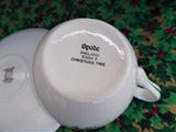 Christmas Tree Spode Cup And Saucer Green Trim Made In England Differing Dates