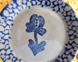 Blue Stoneware Teabag Caddy Blue Sponge Flower Butter Pat Bennington Stoneware