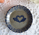 Winged Heart Blue Sponge Butter Pat Stoneware Teabag Caddy Stoneware