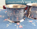 Wallace Baroque Pair Silver Plate Napkin Rings Boxed Repousse Floral 1970s