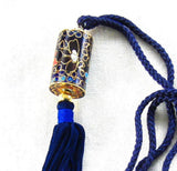 Necklace Tassel Blue Cloisonne Enamel Necklace Cylinder Barrel Silk Cord Floral