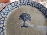 Blue Sponge Decorated Tree Butter Pat Stoneware Teabag Caddy 1970s Small Plate