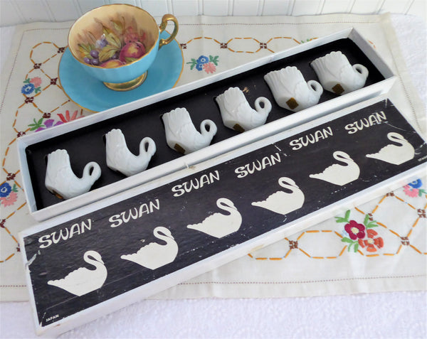 Boxed Set 6 Swan Open Salts Salt Dips 1960s Otagiri Japan Elegant
