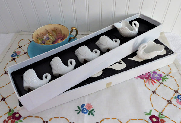 Boxed Set 6 Swan Open Salts Salt Dips 1960s Otagiri Japan Elegant