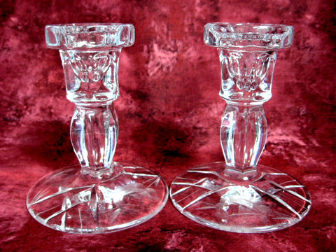 Candleholders Mikasa Cut Lead Crystal Rose Motif Pair 1970s USA Crystal Candle Holders