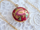Red Fish Pendant Necklace Cloisonne Enamel With Gold Filled Chain 1970s Puffy