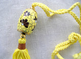 Necklace Yellow Cloisonne Enamel Necklace Cylinder Barrel Silk Cord Vintage 1970s