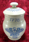 USA Bicentennial Tea Canister Caddy Stoneware Blue On White Eagle 1776-1976