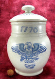 USA Bicentennial Tea Canister Caddy Stoneware Blue On White Eagle 1776-1976