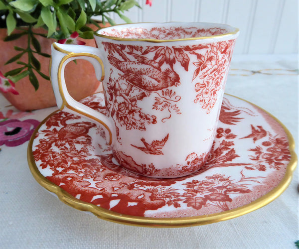 Red Aves Cup And Saucer Royal Crown Derby 1978 Birds