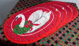 Christmas Goose Placemats Hand Made Set of 4 1980s Quilted Table Linens Holiday Dinner
