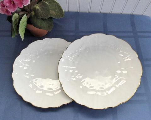 Aynsley Golden Crocus 2 Salad Lunch Plates Petal Molded White And Gold 1980s England