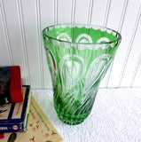 Vase Green Glass Green And Clear Cased Czechoslovakia 1980s Large Swirl Pattern