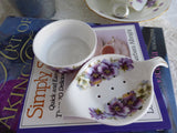 Tea Strainer And Bowl Violets 1980s Tea Leaf Strainer And Drip Catcher English Bone China