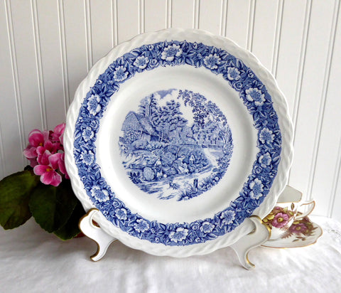Countryside Blue Transferware Dinner Plate Franciscan England Rural Landscape 1980s