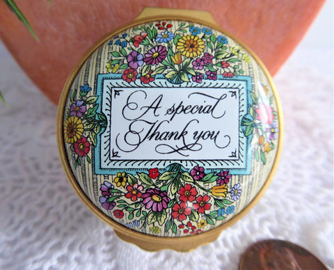 English Enamel Gift Trinket Box A Special Thank You 1980s Halcyon Days