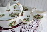 Hammersley Large 3 Piece Strawberry Ripe Serving Bowl With Cream Sugar 1980s