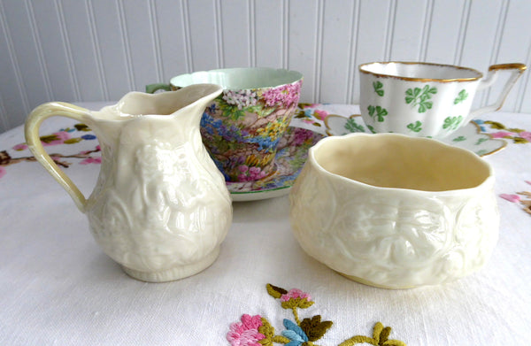 Belleek Ireland Cream And Sugar Lotus Bacchus Luster Ireland