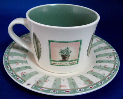 Cup And Saucer Pfatzgraff USA Naturewood Breakfast Size Stoneware Botanical
