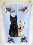 Scotty Dogs Tea Towel Scotties Scotland Dish Towel Thistles Heather 1980s