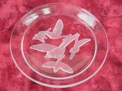 Wings Bird Crystal Salad Plate Sasaki Japan 1980s Intaglio Clear Birds In Flight