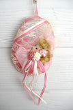 Pink Christmas Ornaments 3 Pink Pearls Lace 1980s Victorian Style Box Heart