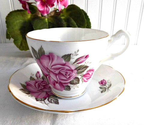 Pretty Pink Roses 1980s Cup And Saucer Royal Ascot English Bone China