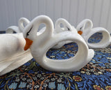 Napkin Rings Set Goose Swan 4 White Hand Painted Ceramic Figural Geese Birds