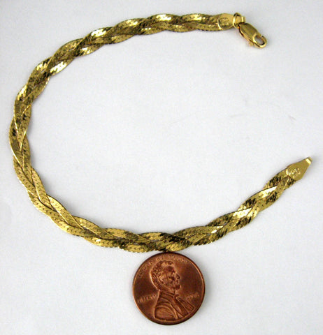 Italian Bracelet Sterling Silver Gold Vermeil Braided Chain 1980s Italy Fashion