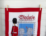 Windsor Castle Tea Towel Guardsman England Souvenir 1980s Dish Towel