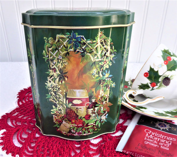 Tea Tin Christmas 1981 Green Gold Daher For Avon Tea Caddy