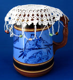 Crocheted Beads Jug Bowl Cover Small England Pitcher Lacy Afternoon Tea