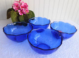Cobalt Blue Glass Bowls Four Berry Bowls Swirl Dessert Arcoroc France 1990s