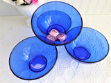 Cobalt Blue Glass Bowls Four Berry Bowls Dessert 5 Inch Diameter Arcoroc France 1990s