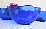 Cobalt Blue Glass Bowls Four Berry Bowls Swirl Dessert Arcoroc France 1990s