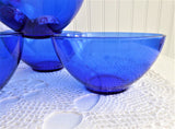 Cobalt Blue Glass Bowls Four Berry Bowls Dessert 5 Inch Diameter Arcoroc France 1990s