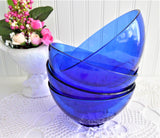 Cobalt Blue Glass Bowls Four Berry Bowls Dessert 5 Inch Diameter Arcoroc France 1990s
