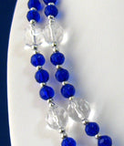 Cobalt Blue And Clear Glass Bead Lanyard Faceted 40 Inches Long Travel Office