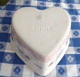 Pink Country Hearts Ramekin Heart Bowl Porcelain Pink Stencil Dip Desk Accessory