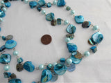 Long Beaded Necklace Turquoise Dyed Shell Beads Dangles Blue Pearl Beads 48 In
