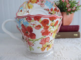 Aubrey Large Cup And Saucer Contemporary Stylized Coral Aqua Flowers 222Fifth