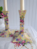 Pair Welbeck Chintz Royal Winton Candleholders 1995 Reissue ONly 500 Made For Victoria Magazine
