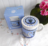 Boxed Swan Tea Mug With Infuser And Coaster Birds Blue And White Blue And White Infuser Mug