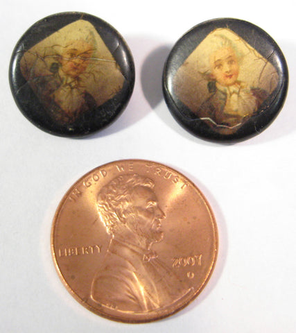 Antique General Fersen Lithograph Button Pair Celluloid Covers 1800s picture Buttons