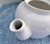 White Brown Betty Teapot Ribbed Large Shiny Glaze Pottery