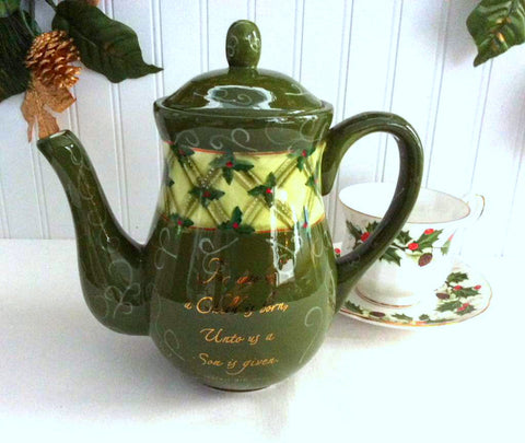 Teapot Christmas For Unto Us Coffeepot Holly Dayspring Scripture Tall Tea Pot