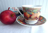 Classic Fruit Design Breakfast Size Cup And Saucer Roy Kirkham Bone China Apples Grapes
