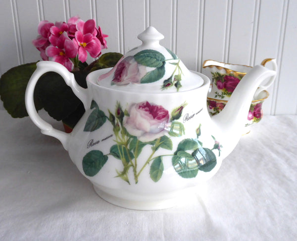 Pink Redoute Rose Teapot Roy Kirkham Botanical Names 6 Cups 40