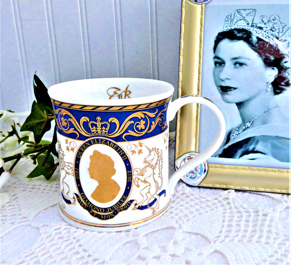 Mug Queen Elizabeth II Diamond Jubilee Dunoon English Fancy Bone