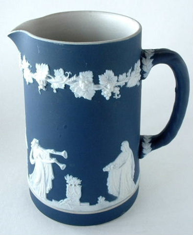 Blue And White Pitcher Adams Jasperware Jug Victorian Antique 1890s - Antiques And Teacups - 1
